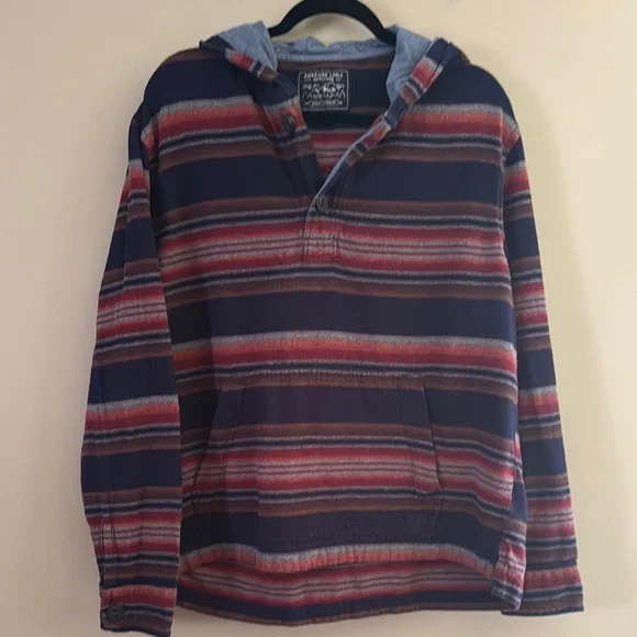 American Eagle Shirt Men's WesternLong Sleeve Pullover Hoodie Shirt Striped Sz L - Picture 3 of 10